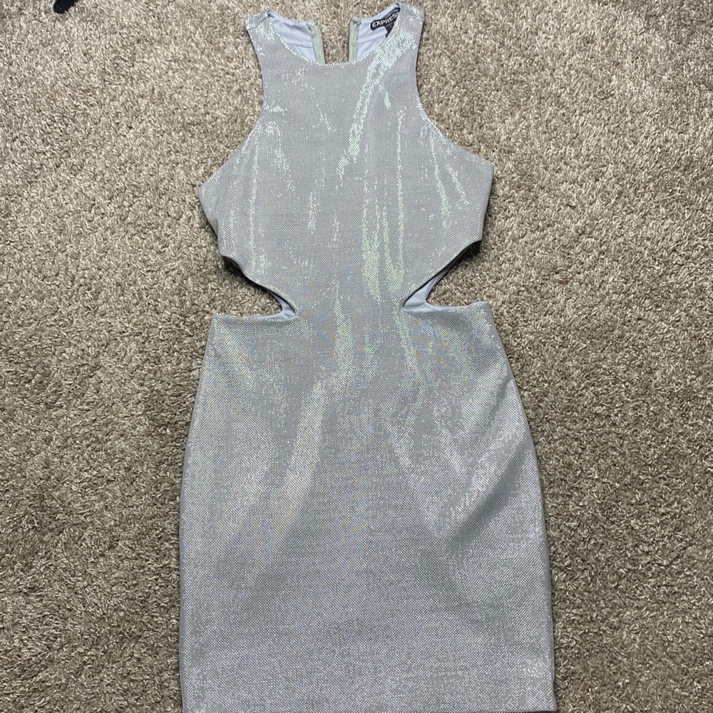 EXPRESS SILVER DRESS WITH CUT OUTS SIZE US 4
